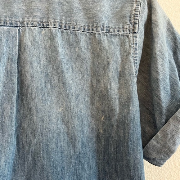 Current/Elliott The Popover Chambray Short Sleeve Denim Button Down Shirt 3 - Picture 6 of 6